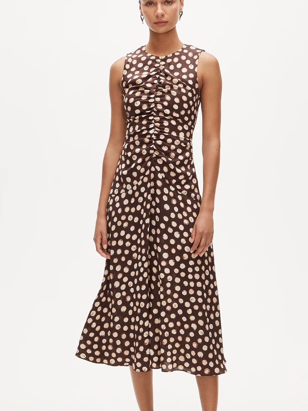 J. Crew Brown Midi Dress with Cream Polka Dots